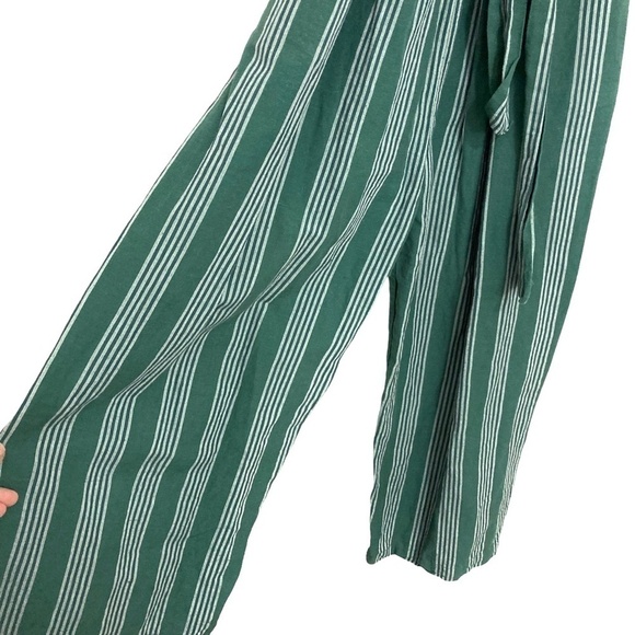 ANTHROPOLOGIE Payal Pratap Cha Cha Green Stripe Linen Wide Leg Crop Jumpsuit - Picture 9 of 14